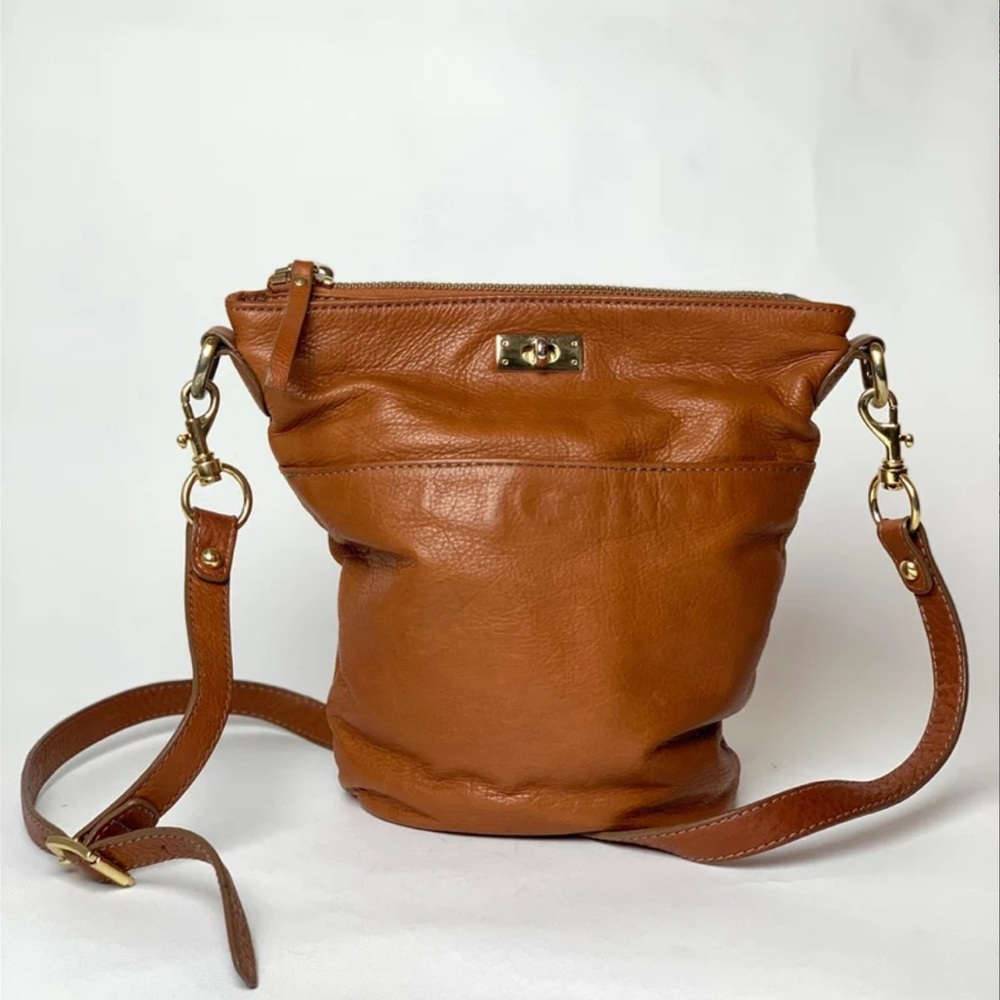 J.Crew Brown Leather Bucket Shoulder Bag Purse Soft
